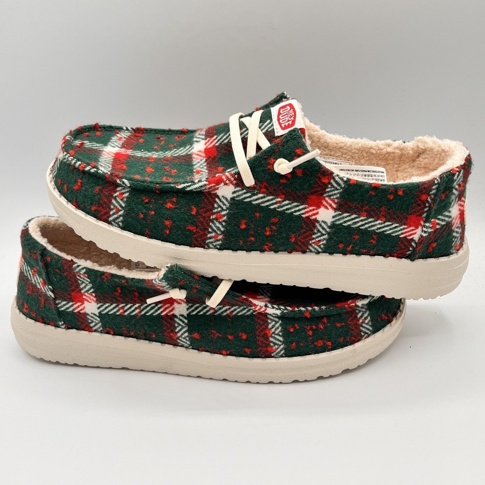 Hey Dude Wendy Womens Size 8‎ Christmas Confetti Plaid Fur Lined Cozy Shoes NEW - Picture 8 of 11